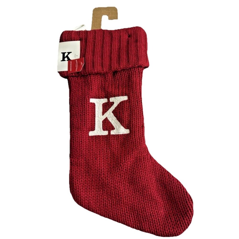 🥥 Wondershop Monogrammed 18” Knit Christmas Stocking “K” Red-‎ White Letter🆕